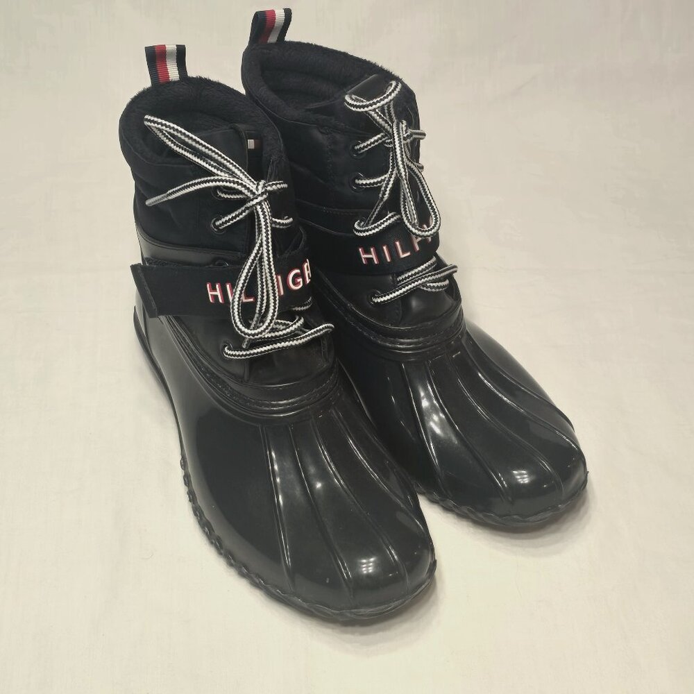 Share Tommy Hilfiger Women's Sz 8 "Huski" Navy Blue Lace Up Rain Boots w/ Strap